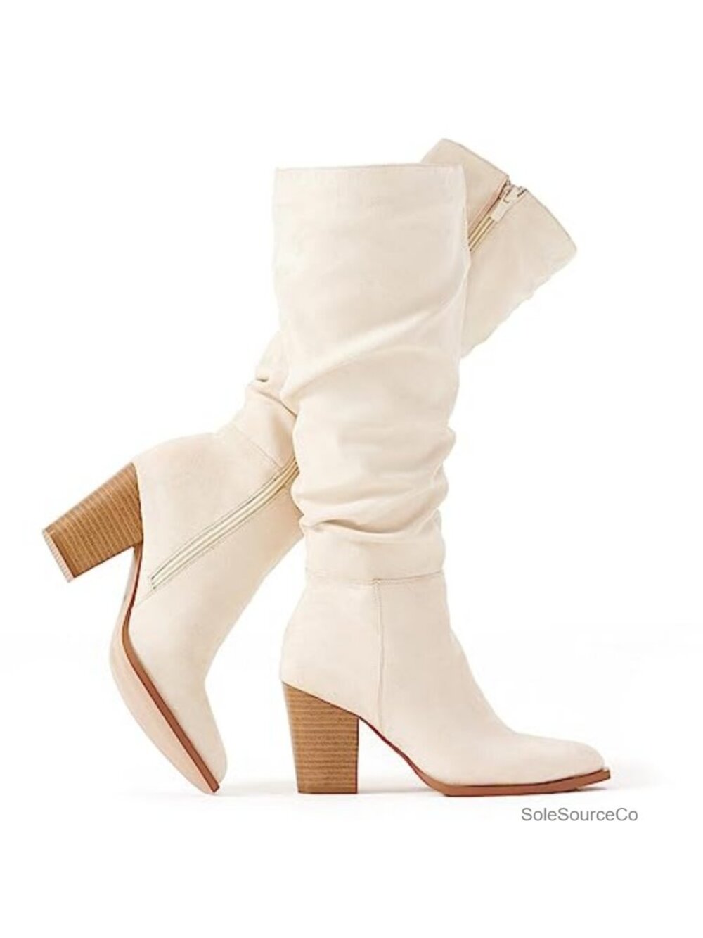 Women's Faux Suede Knee High Boots Pointed Toe Block Heel Slouchy